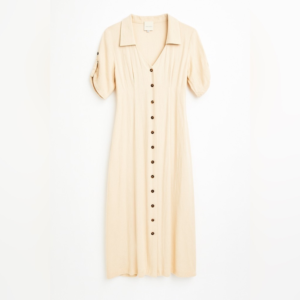 USISI SISTER LINEN BUTTON UP DRESS BEIGE COLOR EUC SIZE XS